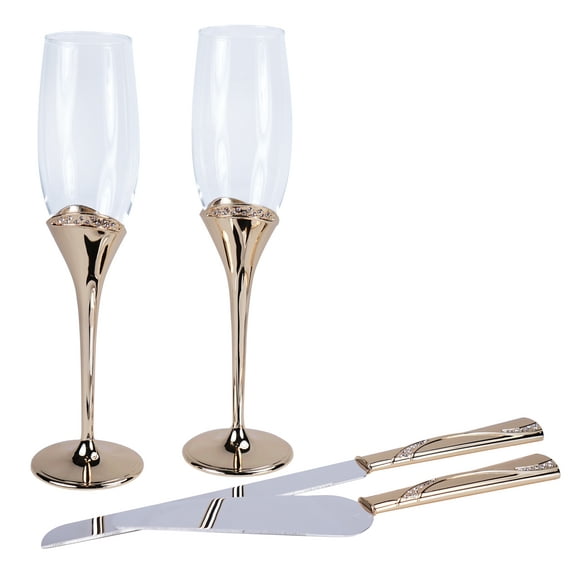 Regal Collection Toasting Flutes & Cake Serving Set in Gold