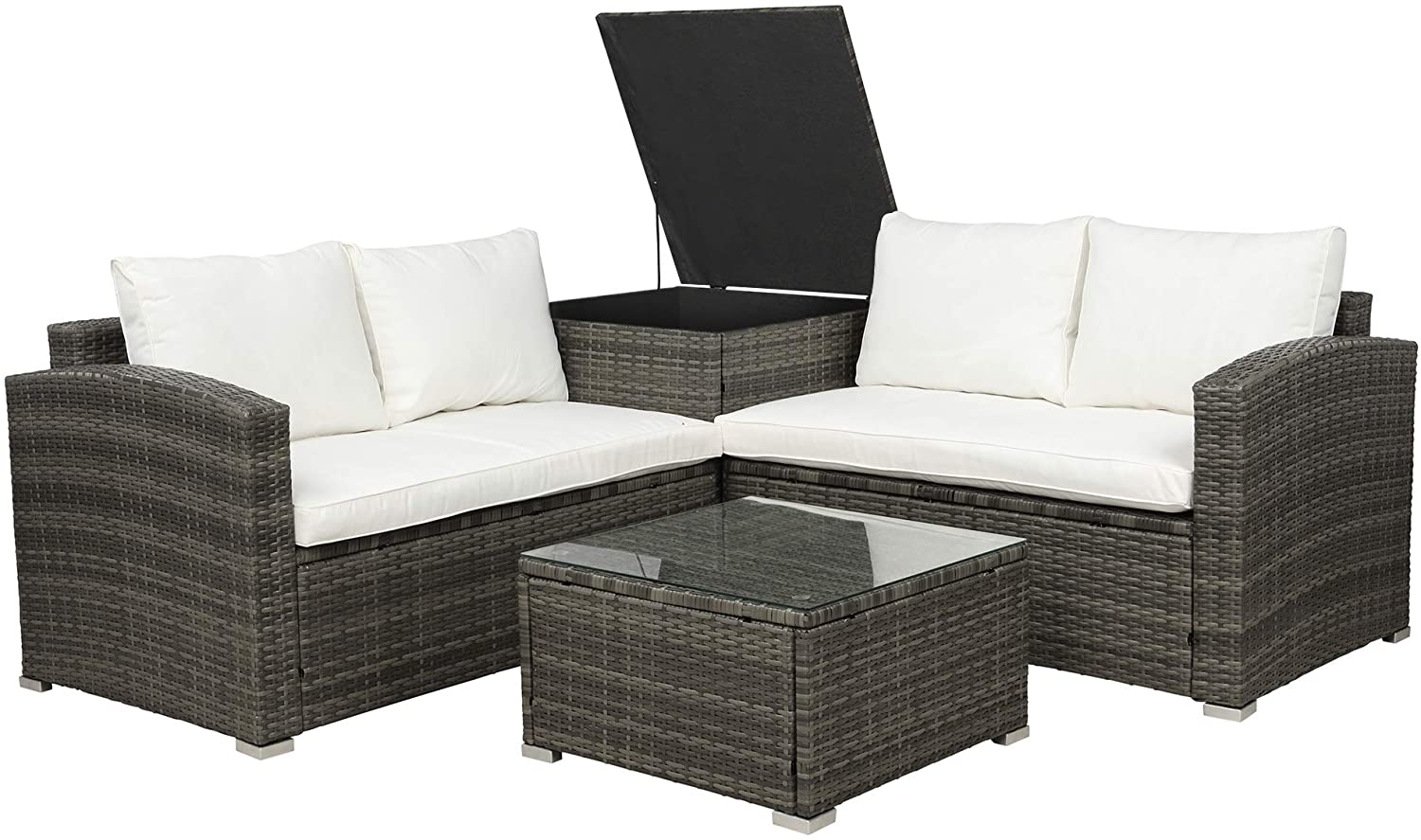 VIRUBI 4 PCS Outdoor Cushioned PE Rattan Wicker Sectional Sofa Set Garden Patio Furniture Set (Beige Cushion) - image 2 of 6
