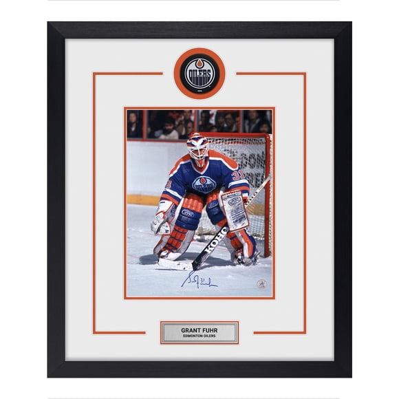 Grant Fuhr Signed Edmonton Oilers Puck Logo 22x26 Frame