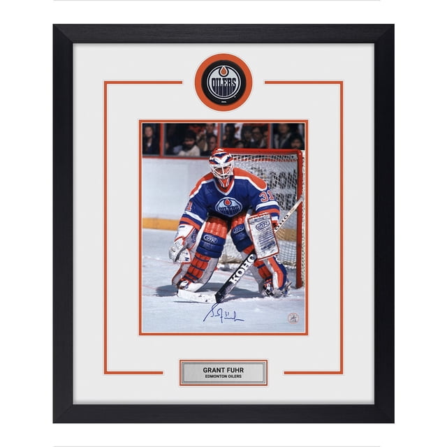 Grant Fuhr Logo de Rondelle des Oilers d'Edmonton Signé Cadre 22x26