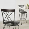 thumbnail image 2 of Vintage Bar Stools Set of 2, Retro Height Adjustable Bar Chairs with Accent Back and PU Leather Padded Seat for Home Bar or Kitchen Island - Black, 2 of 10