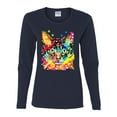 thumbnail image 2 of Wild Bobby Dean Russo Colorful Blue Eyes Cat Cat Lover Women Graphic Long Sleeve Tee, Navy, Large, 2 of 5