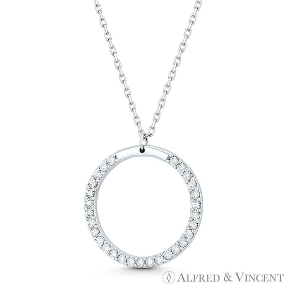 18mm Eternity Circle Cubic Zirconia CZ Crystal Pendant & Chain Necklace in .925 Sterling Silver w/ Rhodium