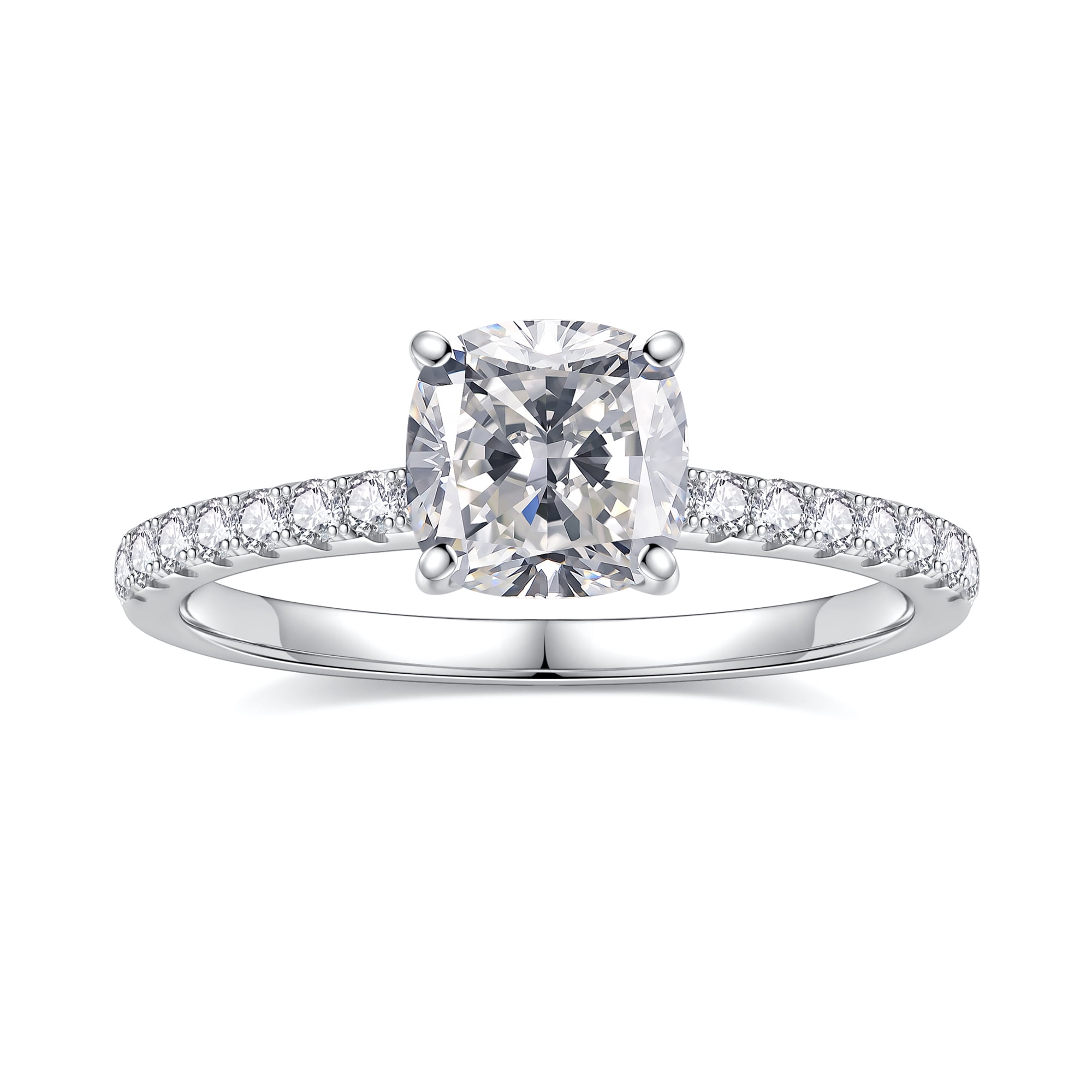 Turandoss 1.5ct Moissanite Solitaire Engagement Ring 925 Sterling Silver Cushion Cut Diamond Ring Wedding Band Promise Rings for Women