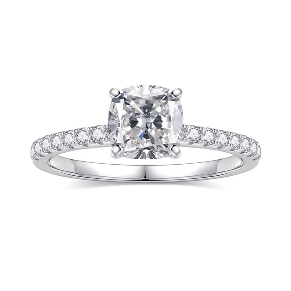 Turandoss 1.5ct Moissanite Solitaire Engagement Ring 925 Sterling Silver Cushion Cut Diamond Ring Wedding Band Promise Rings for Women