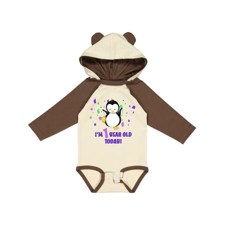 

Inktastic I m 1 Year Old Today!-First Birthday Baby Penguin Gift Baby Boy or Baby Girl Long Sleeve Bodysuit