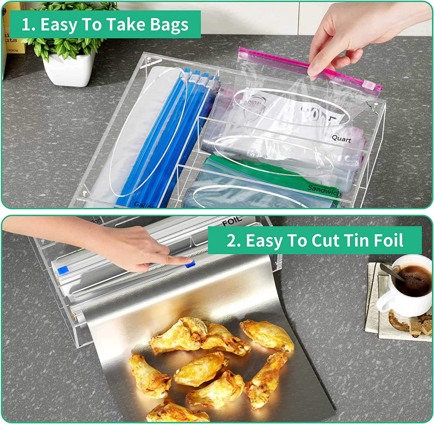 6-in-1 Expandable Ziplock Bag, Foil and Wrap Organizer with Side