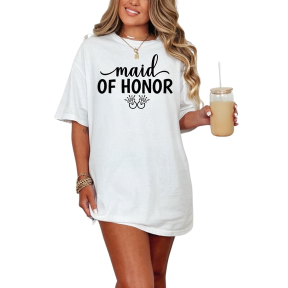 Maid of Honor T-Shirt, Bridesmaid Shirt, Wedding Party Clothing, Bridal Party Tee, Wedding Gift, Bachelorette Party, White Comfort Colors T-Shirt, Small