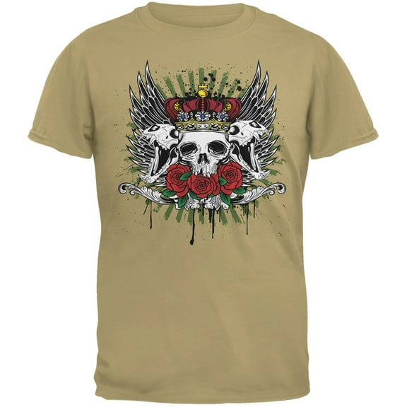 Skull & Roses Tan Adult T-Shirt - Small