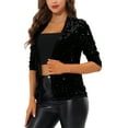 thumbnail image 4 of INSPIRE CHIC Women's Shinny Sequin Open Front Collarless 3/4 Sleeve Velvet Cardigan XS Black, 4 of 7