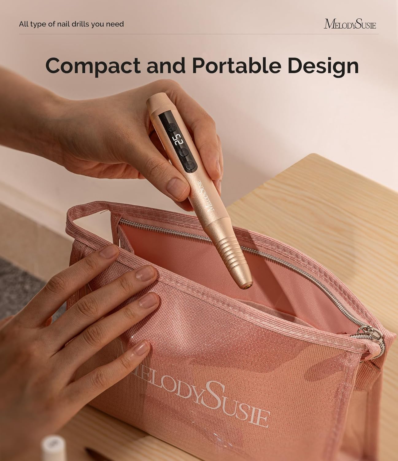 MelodySusie Cordless Portable Nail Drill PC180G, Gold photo 6