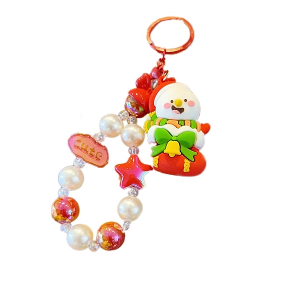 WEGFTDUOP Christmas Keychain Doll Pendant Santa Claus Mobile Phone Chain DIY Beads Hand Painted Hand Beads