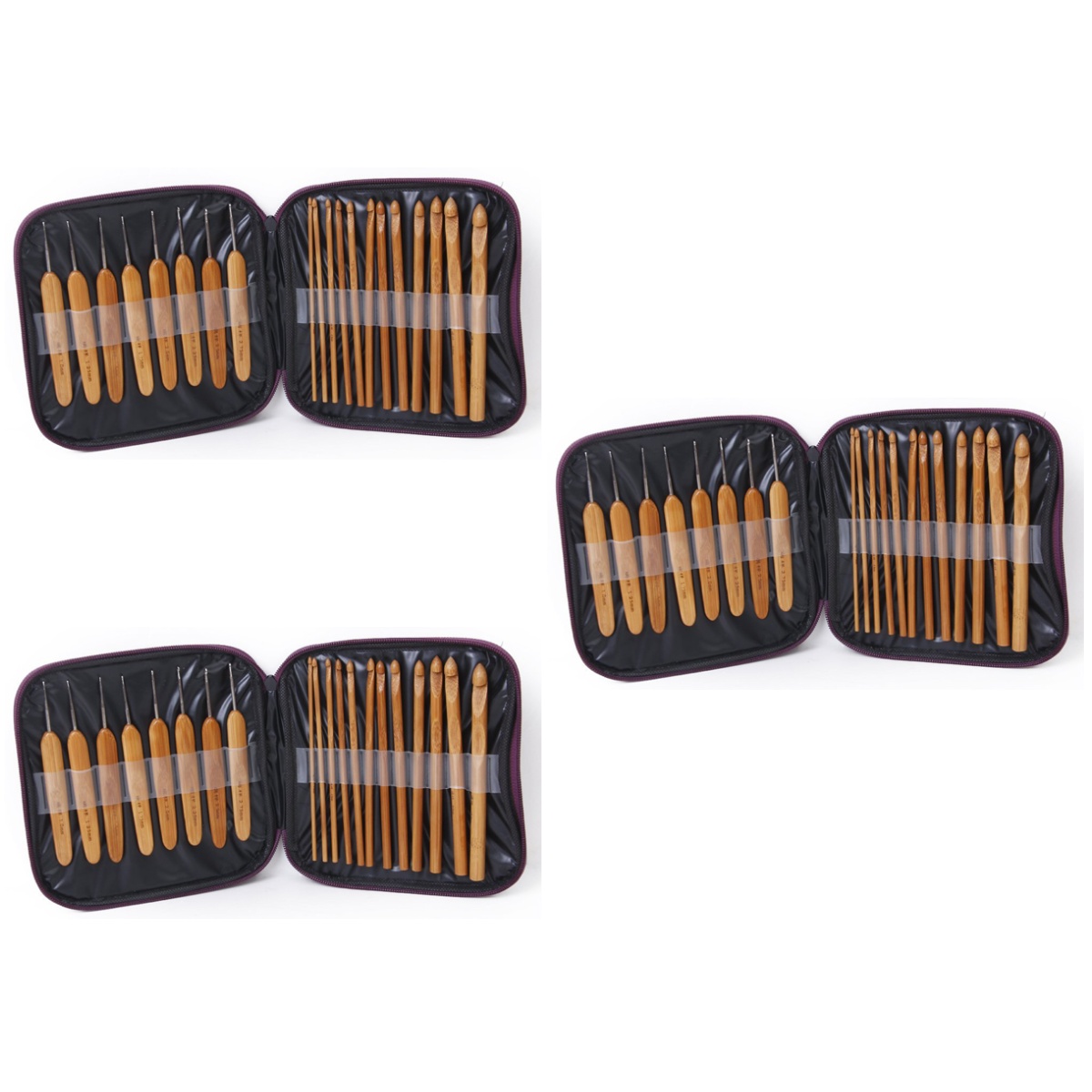 Masteelf 60 pcs Professional Bamboo Crochet Hooks Knitting Needles in Different Sizes with Purple PU Case