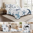 thumbnail image 6 of Quilts King Size, Navy Blue Starfish Soft Comforter Bedding Set for Bed, Coastal Summer Beach Nautical Lightweight Quilted Bedspread with Pillow Cover(2 Pieces) for All Season, 96x106 Inch, 6 of 9