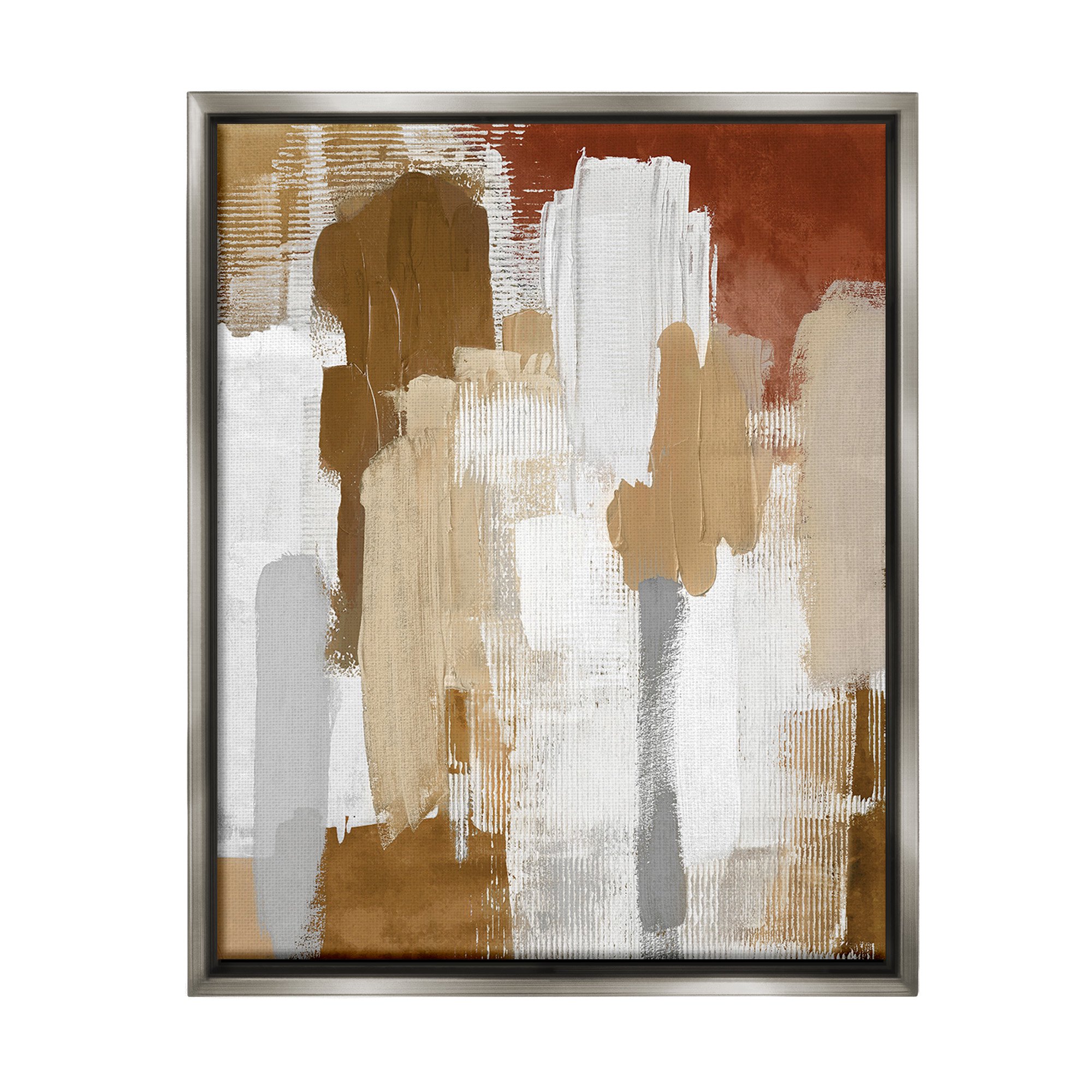 Stupell Industries Natural Hues Brush Strokes Abstract Painting Gray Floater Framed Canvas Art Print Wall Art 25 x 31