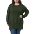thumbnail image 1 of Suéter de mujer de talla grande Agnes Orinda, cuello redondo, mangas largas, con aberturas laterales, suéter de punto holgado, 2X, verde ejército, 1 of 6