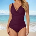 thumbnail image 2 of CAICJ98 One Piece Womens Swimsuit Criss Cross Back Color Block Print Bathing Suits Athletic Modest Swimwear Dark Purple,2XL, 2 of 5