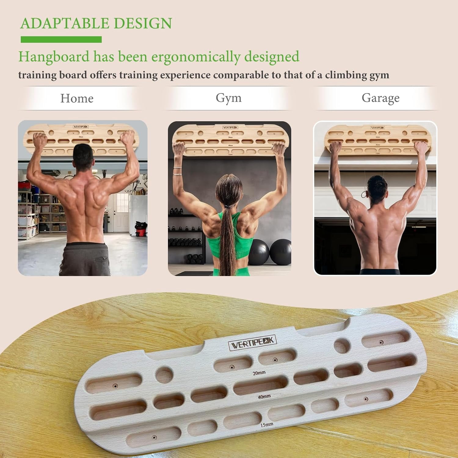 Wooden Hangboard Rock Climbing with Adjustable Spacers for Finger Strength Training