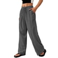 thumbnail image 6 of Nestiefly Linen Pants for Women Flowy Palazzo Pants Loose Boho High Waist Casual Wide Leg Trousers Summer Beach Vacation Clothes Dark Gray XL, 6 of 6