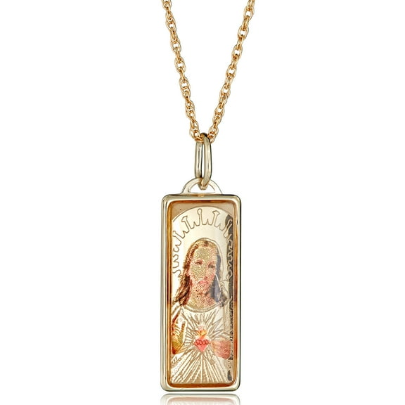 AVORA 10K Yellow Gold Enamel Jesus Pendant Necklace with 18" Chain