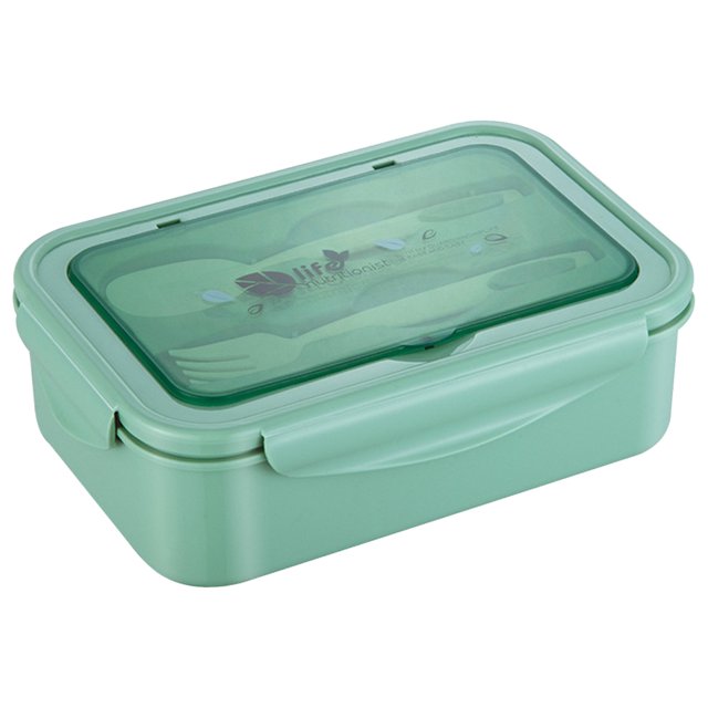 Bento Lunch Box Set Plástico A prueba de fugas Comida Contenedor Cuchara Tenedor para adultos Niños, Verde sidaley HA004158-01