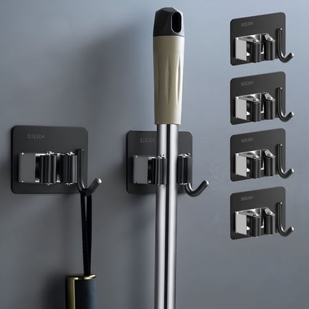 LAMIRO Mop and Broom Holder Wall Mount Self Adhesive,Broom Organizer Wall Mount,Punch Free Broom Hanger,Heavy Duty Stainless Steel Broom Rack,Utility Tool Wall Hooks Grippers for Bathroom,Closet