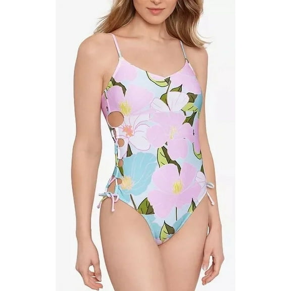 Salt Cove MULTI Lovely Lilies Lace-Up One-Piece Swimsuit, US Small