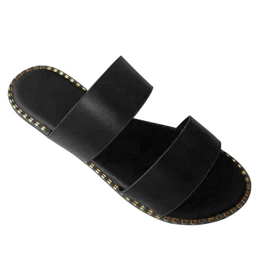 Anuirheih Slide Sandals for Women Summer Casual Comfy Slip On Beach Slippers(Black)