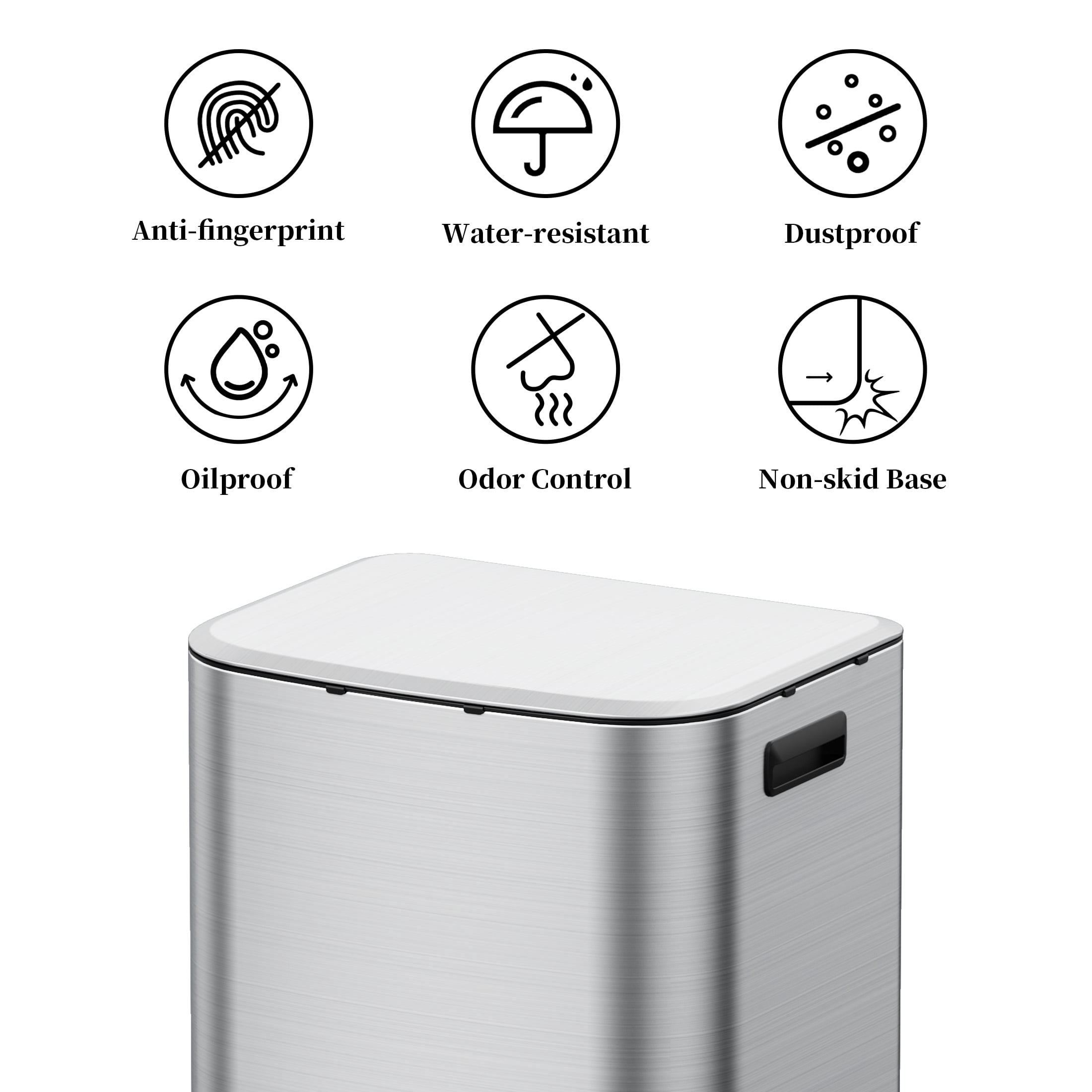 KSSKSS 16 Gallon/60L Large Stainless Steel Trash Can with Soft-Close Lid,Heavy Duty Hands-Free Commercial Step Trash Bin with Removable Inner Bucket, Pedal Garbage Can for Home Office and Kitchen