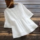 thumbnail image 1 of Blusa informal de lino y algodón para mujer de UMfun, cuello redondo, manga corta, lisa, holgada, color blanco (S-2XL), 1 of 8