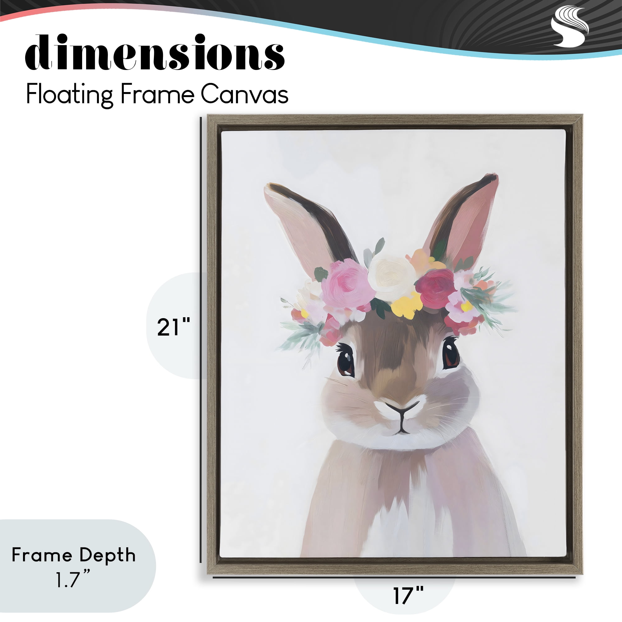 Stupell Industries Flower Crown Rabbit Brown Framed Floater Canvas Wall Art, design by The Prints Vibe