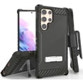 thumbnail image 1 of Tri-Shield Combination for Samsung Galaxy S22 Ultra 5G Case, Nakedcellphone [Military Grade] Rugged Cover with Metal Kickstand [Includes Wrist Strap Lanyard + Belt Clip Holster] - Black, 1 of 7