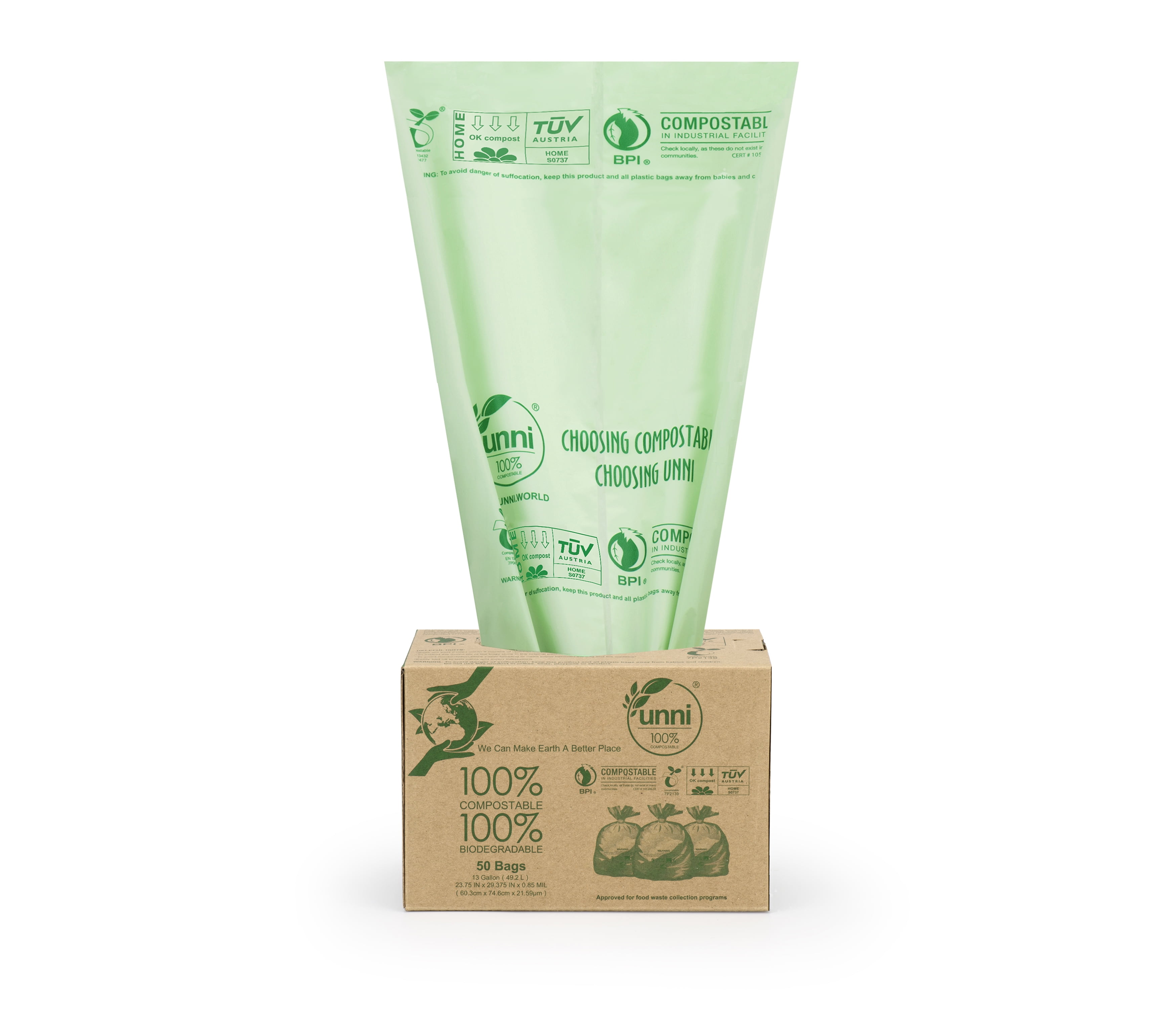 100 Pack Trash Bags Compostable Biodegradable Green Small Kitchen Trash Bags