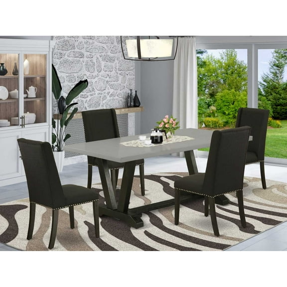 East West Furniture 5-Pc Mid Century Dining Table Set Included 4 kitchen parson chairs Upholstered Seat and Stylish Chair Back and Rectangular Dinette Table with Cement Color Rectangular Table Top...
