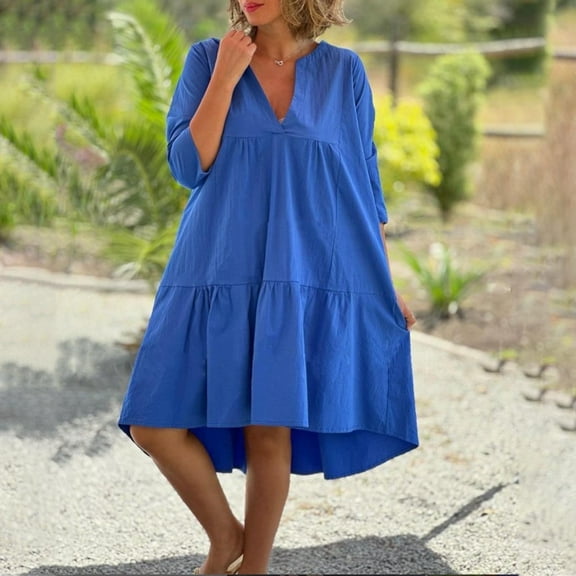 Dresses Women for Short Sleeve Solid Color V Neck Casual Long Maxi Dresses Green M