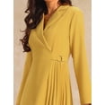 thumbnail image 4 of DARING DIVA Wrap A-Line Pleated Midi Long Sleev Dress Small Yellow, 4 of 6