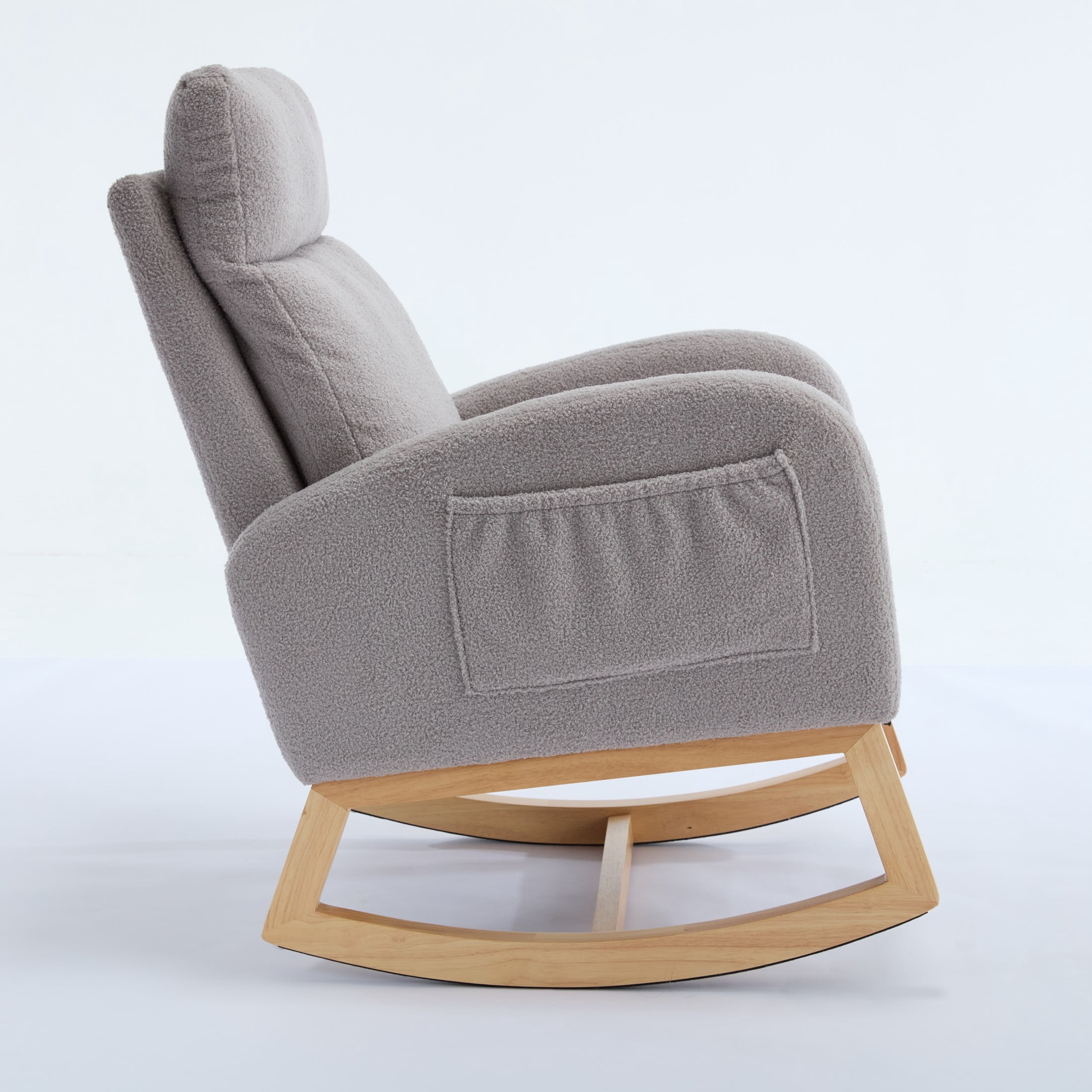 Noble House Arlais Teddy Nursery Rocking Chair with Adjustable Footrest, Comfortable Accent Glider Daybed, Light Gray