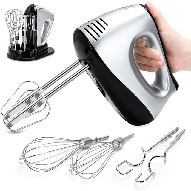 TEMOGU-Hand Mixer Electric, 5 Speed 600W Ultra Power Handheld Mixer with Touch Button, Turbo, Storage Case, 6 Stainless Steel Accessories, Kitchen Aid Mixer for Cake Cookie Egg Cream Dough (Silver)