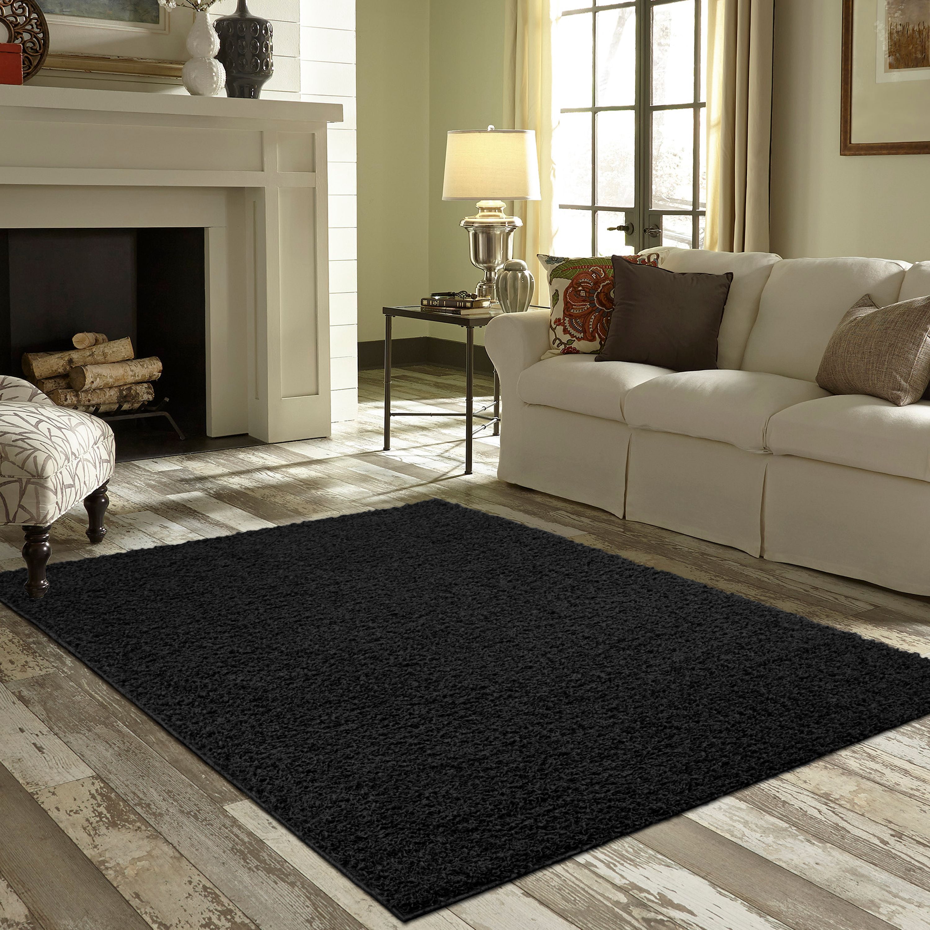 Mainstays Machine Washable Solid Shag Area Rug, Black, 3 ft x 4 ft 8 in