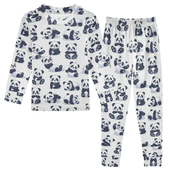 joogoo Cute Pandas Cartoon 2 Piece Long Sleeve Tee and Pants Cotton Pajama Set 5Y