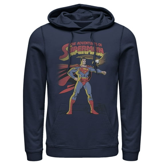 Men's Superman Patriotic Adventures  Pull Over Hoodie Navy Blue Small