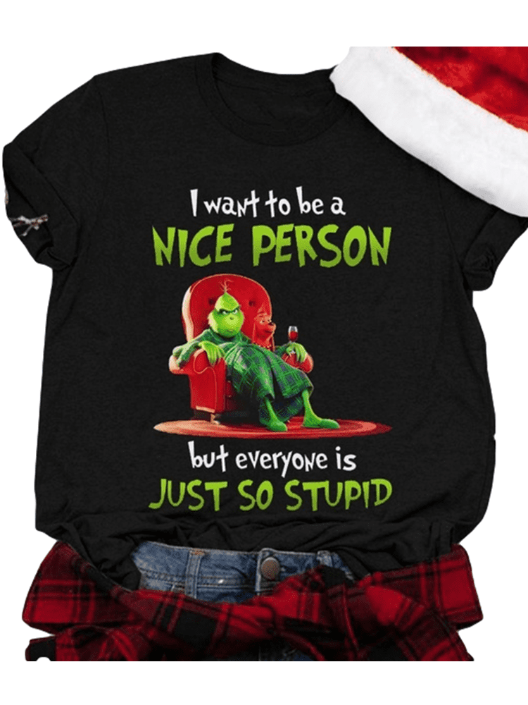 Women Ladies Fashion Print Shirt Grinch 