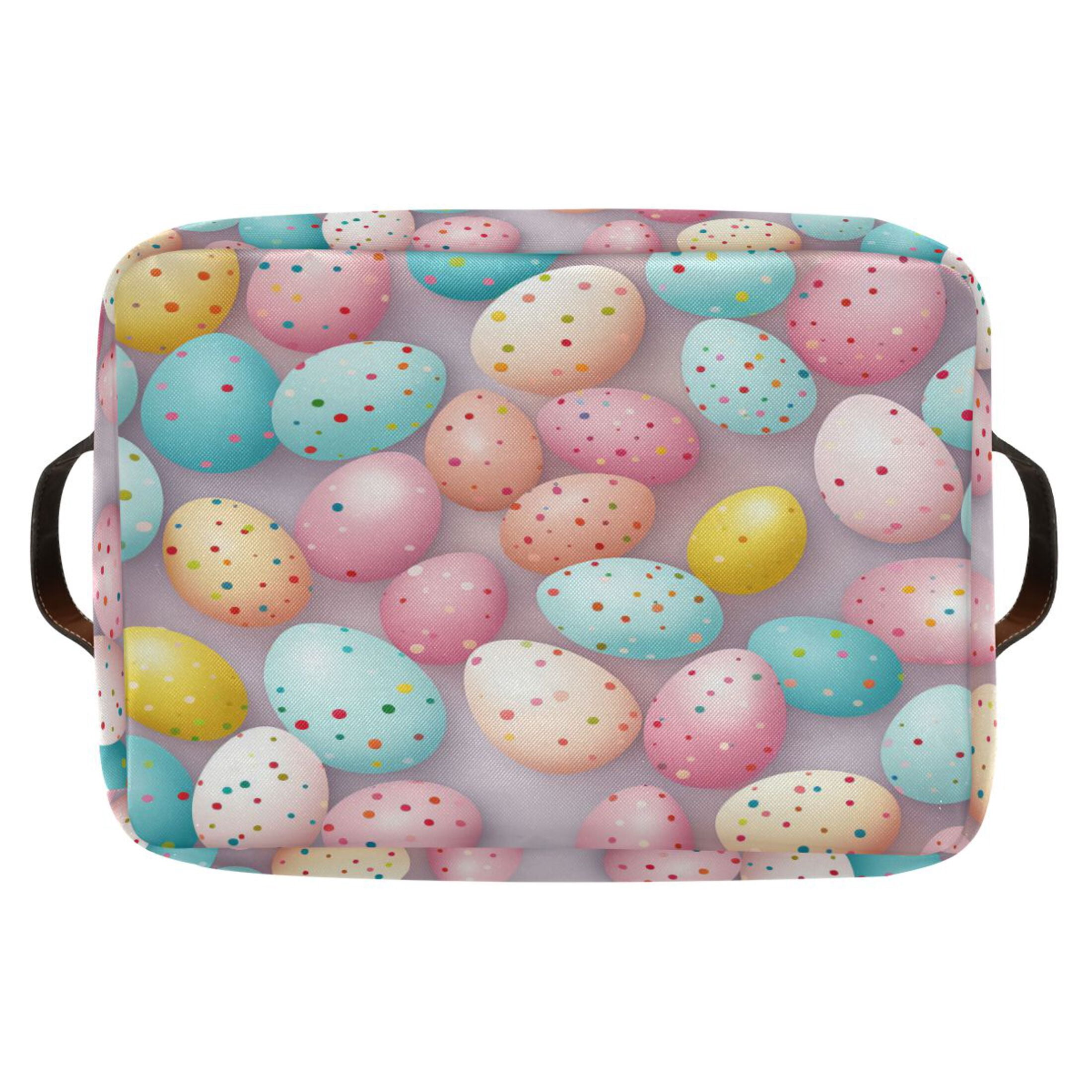 Easter Eggs with Colorful Dots Storage Bins with Handle Fabric Organizer Basket Foldable Box 2 Pack 14.2x10.2x8.3