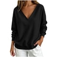 thumbnail image 3 of Horkkom V Neck Sweatshirt Women Pullover Solid Color Oversized Sweatshirts Casual Loose Sweat Shirts M, 3 of 6