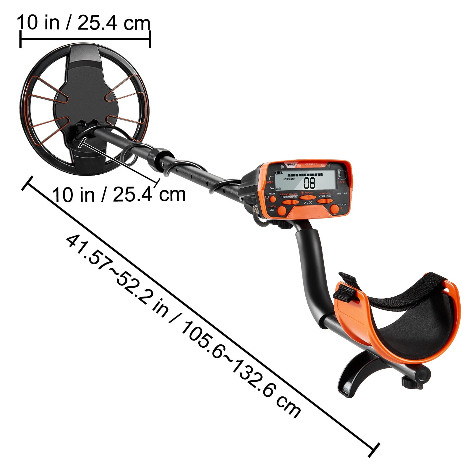 KFFKFF 10" Metal Detector with LCD Display, 41"-52" Adjustable Stem for Kids and Adults, 7 Modes Gold Detector with IP68 Waterproof Coil, Suitable for Beaches, Backyards, Hiking