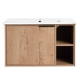 thumbnail image 3 of 30'' Bathroom Vanity With Ceramic Sink. Wall Mounted. Soft-close Door. Modern Appearance In Imitative Oak. Plywood 30". Oak Color. Construction, 3 of 7