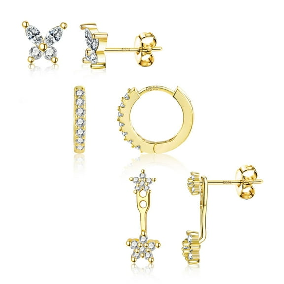 Lancharmed Gold Plated Hypoallergenic Earrings,Butterfly One Side Five Petal Flower Zircon Earring Wife Gifts