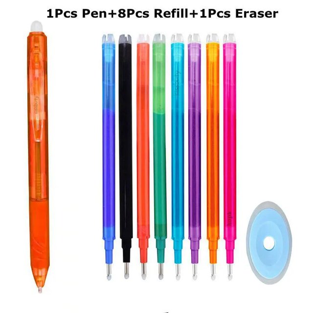0.7mm Magic Erasable Pen Press Gel Pen Set 8 Colors Erasable Refill Rod Gel Ink Stationery Retractable Pens Washable Handle Rod Orange-mix 10Pcs