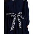 thumbnail image 4 of Time and Tru Women's Embroidered Cotton Mini Dress with Long Blouson Sleeves, Sizes XS-XXXL, 4 of 5