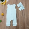 thumbnail image 4 of 2Pcs Tenue Bébé Nouveau-Né Sans Manches Solide Combinaison Arc Bandeau, 4 of 7